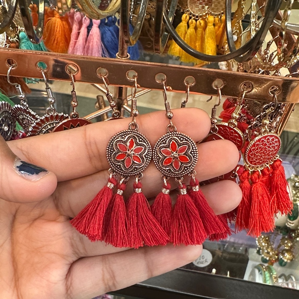 Red Tassel Flower Earrings
